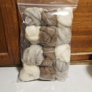 Shetland Natural Wool White Brown And Grey Roving Pack New 2 Ounces per Bag